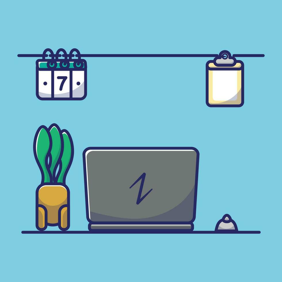 Simple cartoon illustration of laptop and accessories. Technology concept. Isolated background vector