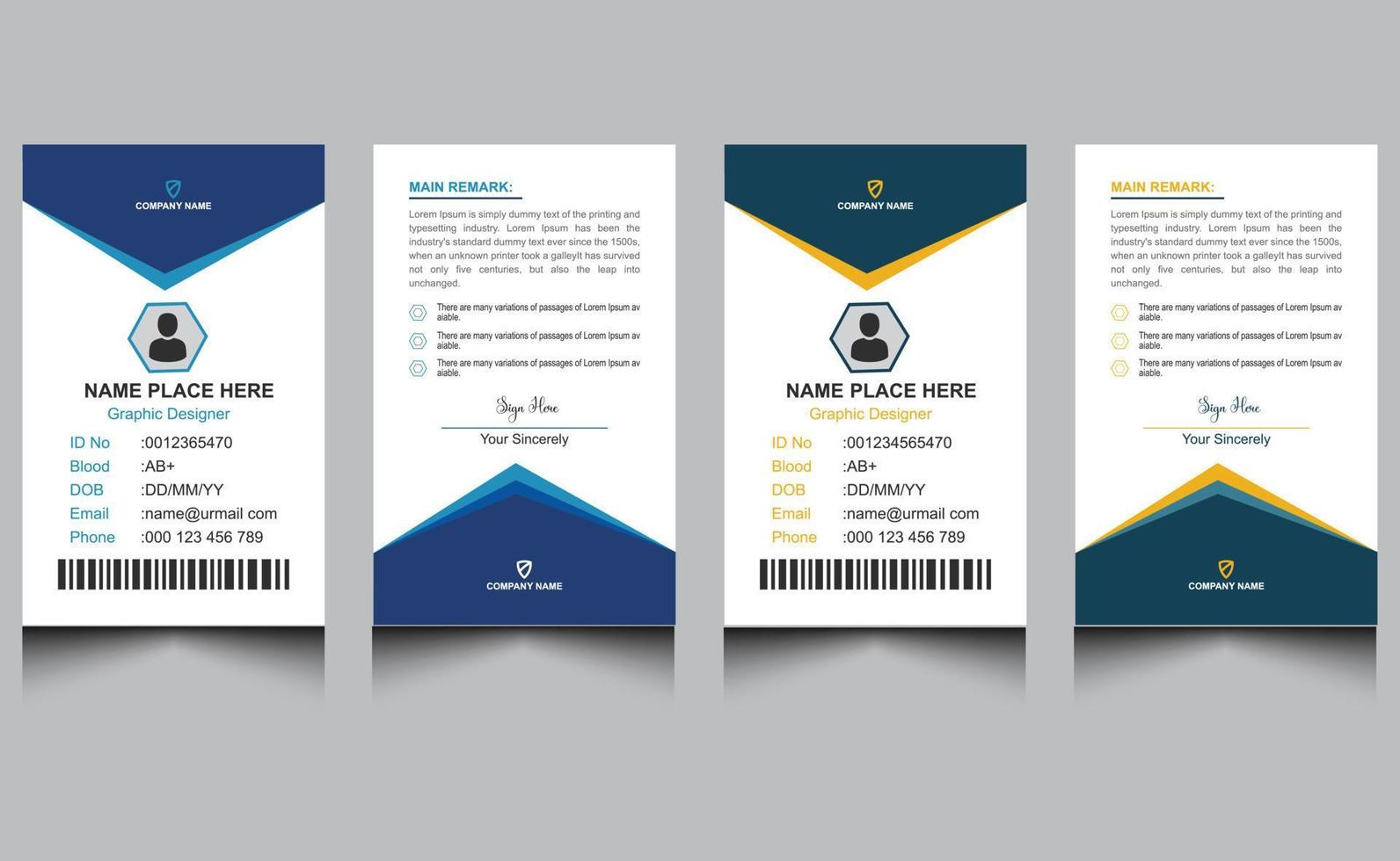 plantilla de diseño de tarjeta de identificación de oficina de empresa profesional moderna corporativa creativa limpia elegante vector
