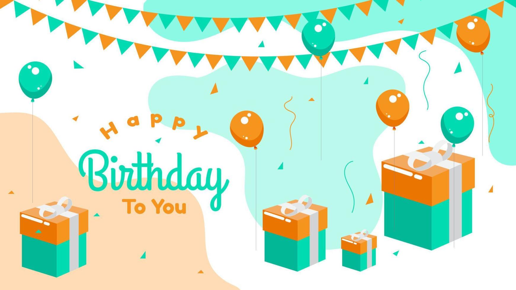 Happy birthday background in cartoon style with balloons, confetti and gift  box. suitable for greeting card or social media message 16468998 Vector Art  at Vecteezy