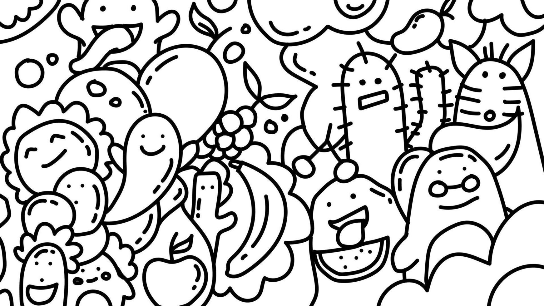 garabatos en blanco y negro dibujados a mano para niños para colorear vector