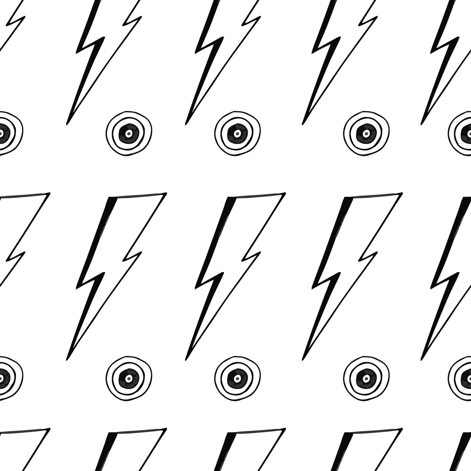 Retro and white pattern with doodle drawn david bowie bolts and circles, 90s vibe 16469060 Vector Art at Vecteezy