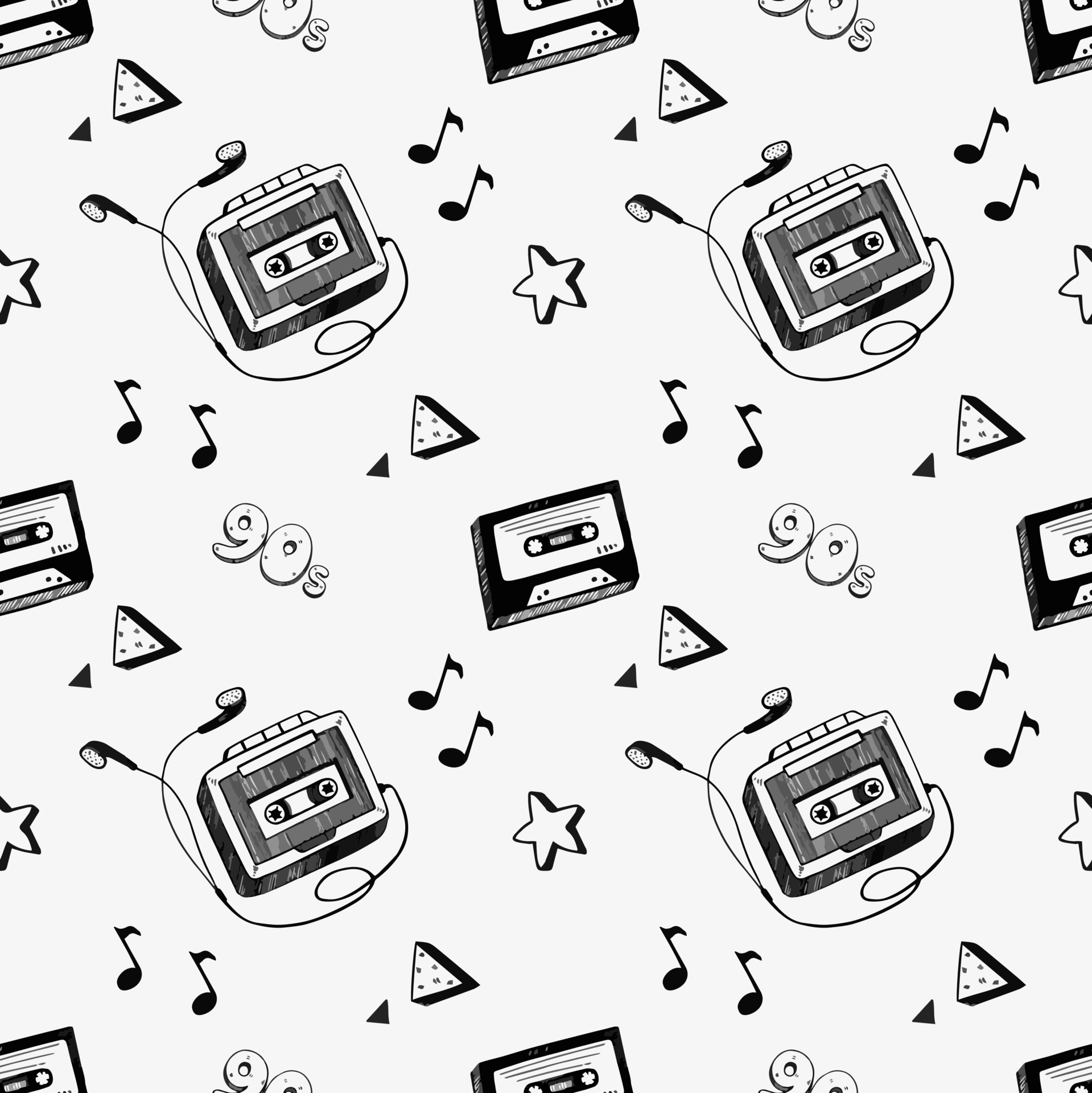 Cool 90s Vibe Music Pattern With Tapes Stars Vintage Player Retro ranking-the-top-90s-bands-of-all-time