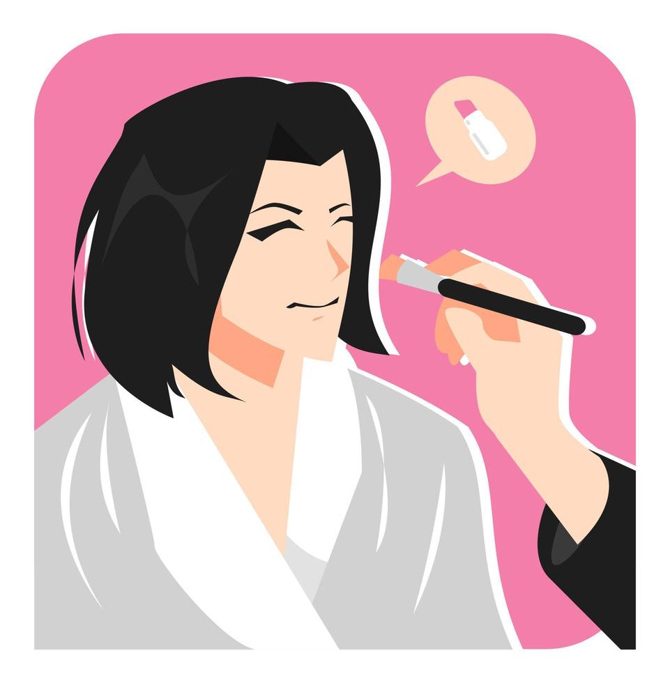 illustration of woman doing makeup by makeup artist. equipped with lipstick icon and pink background. concepts and themes of profession, fashion, model, actress, beauty, actress. flat vector