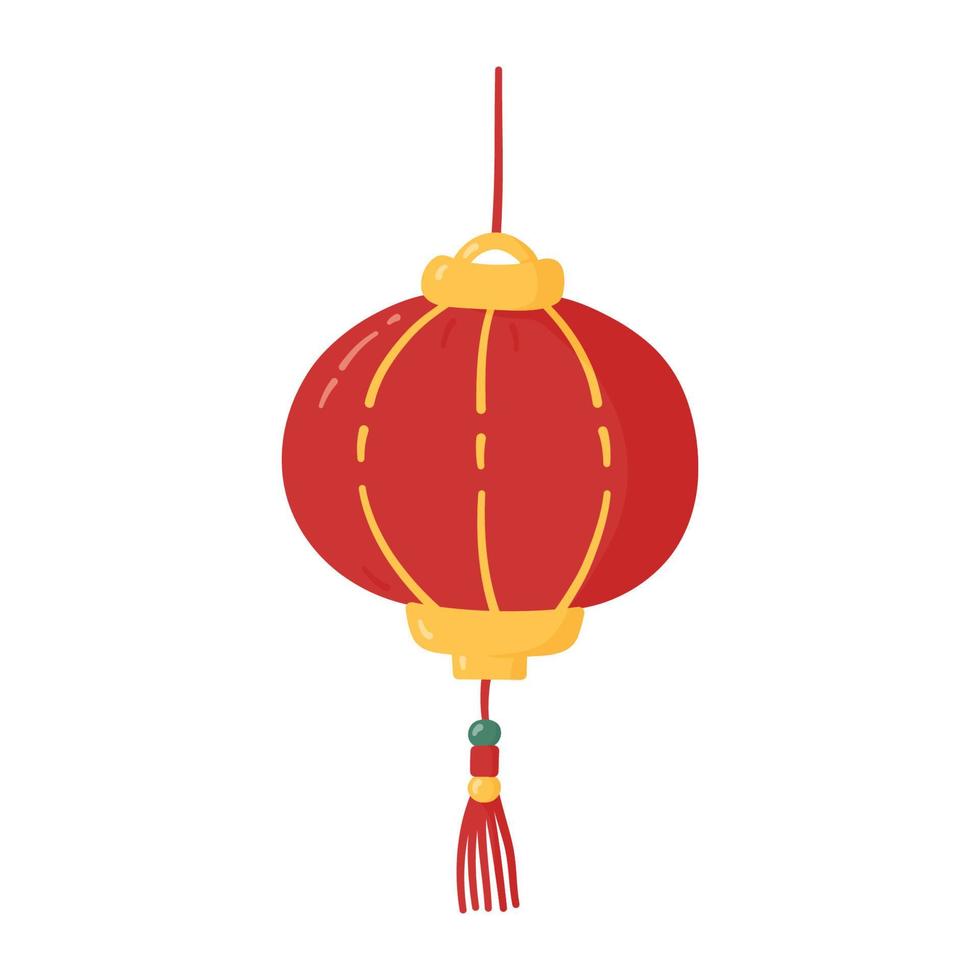 Chinese New Year round hanging lantern. CNY celebrations element in flat style. Vector illustration isolated on white background