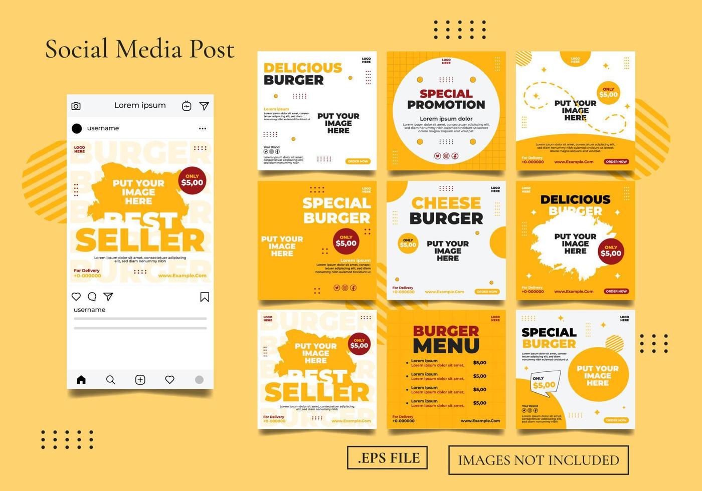 Delicious Burger Social Media Feed Templates vector