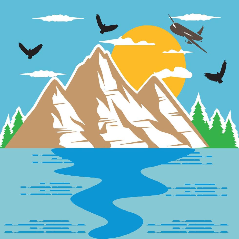 Natural Scenery logo, landscape vector, mountain tourism illustration vector