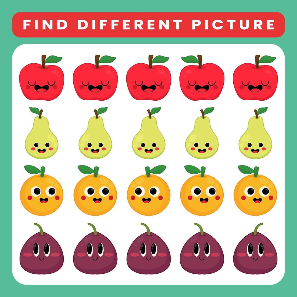 Find different pictures worksheet for kid vector