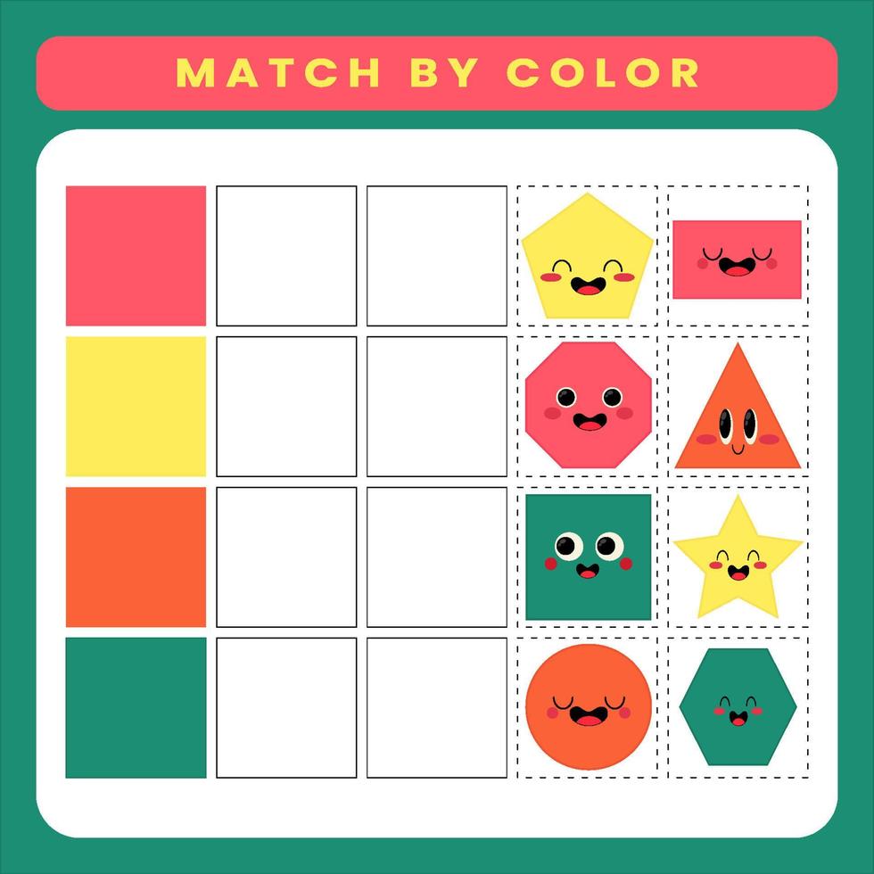 Educational page worksheet kid match by color vector