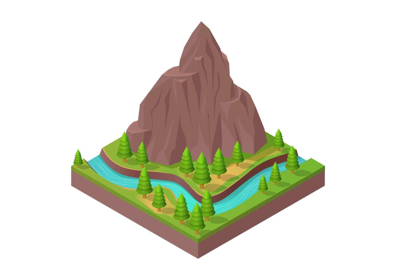 montaña con río y árboles vector