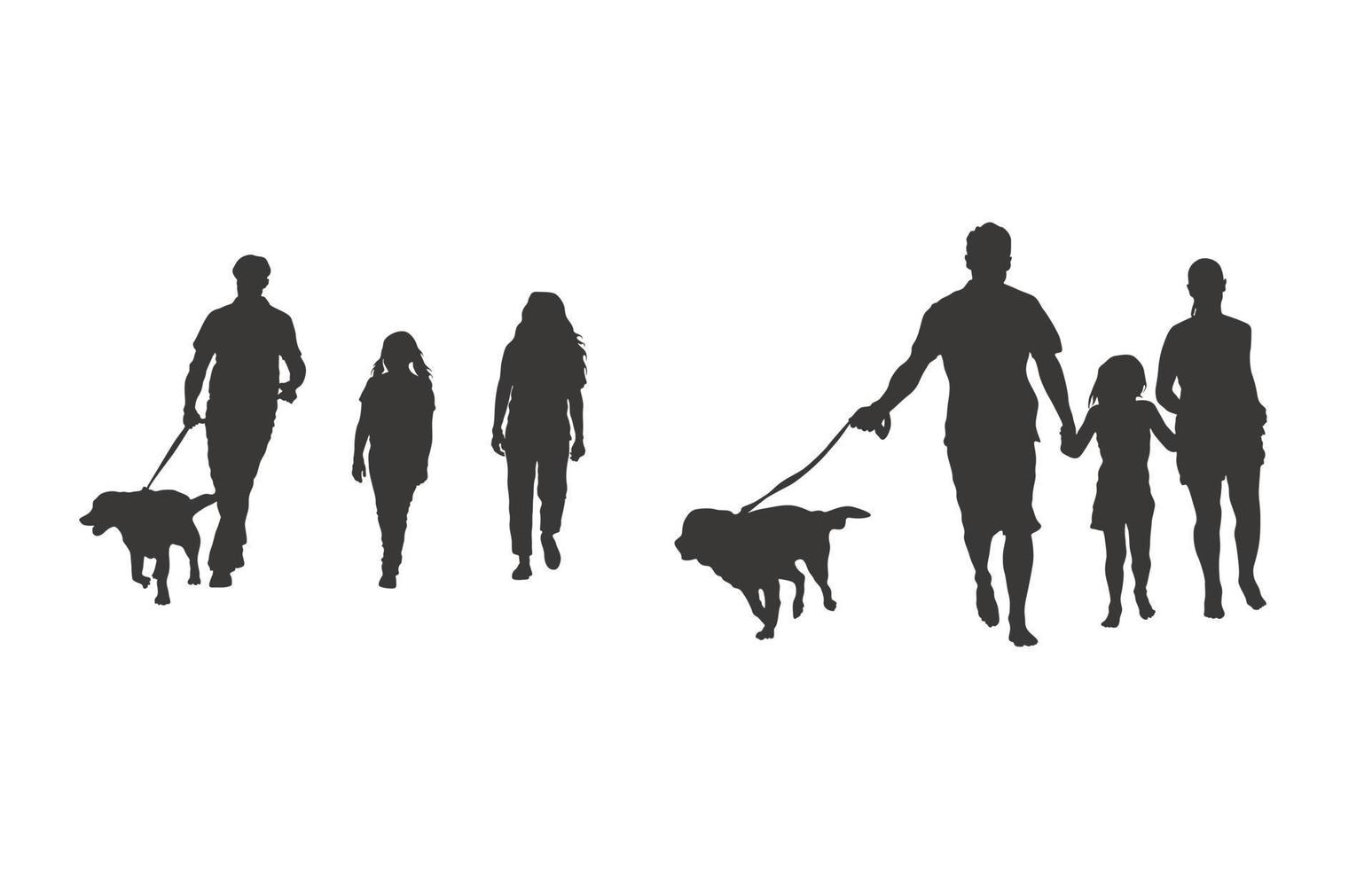 Family with dog silhouettes -V02 vector