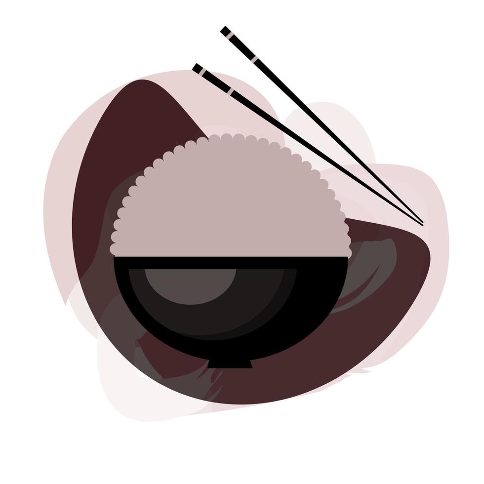 a bowl of rice and chopsticks for sushi. illustration in minimalistic Japanese style vector