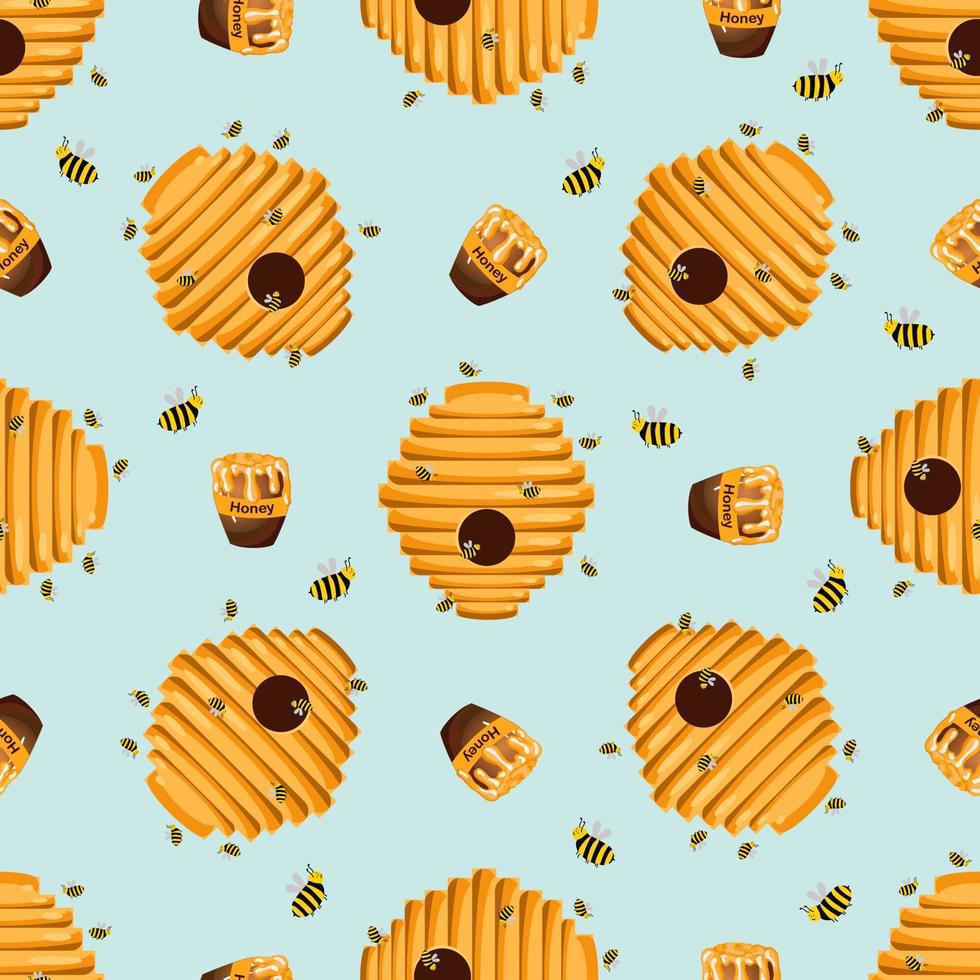 Funny print for baby clothes. Cute pattern with bees and bee hives. T-shirt design. Vector illustration. Ready-made textile design kit. Seamless pattern. forest bees. Animals character. Pajamas print.