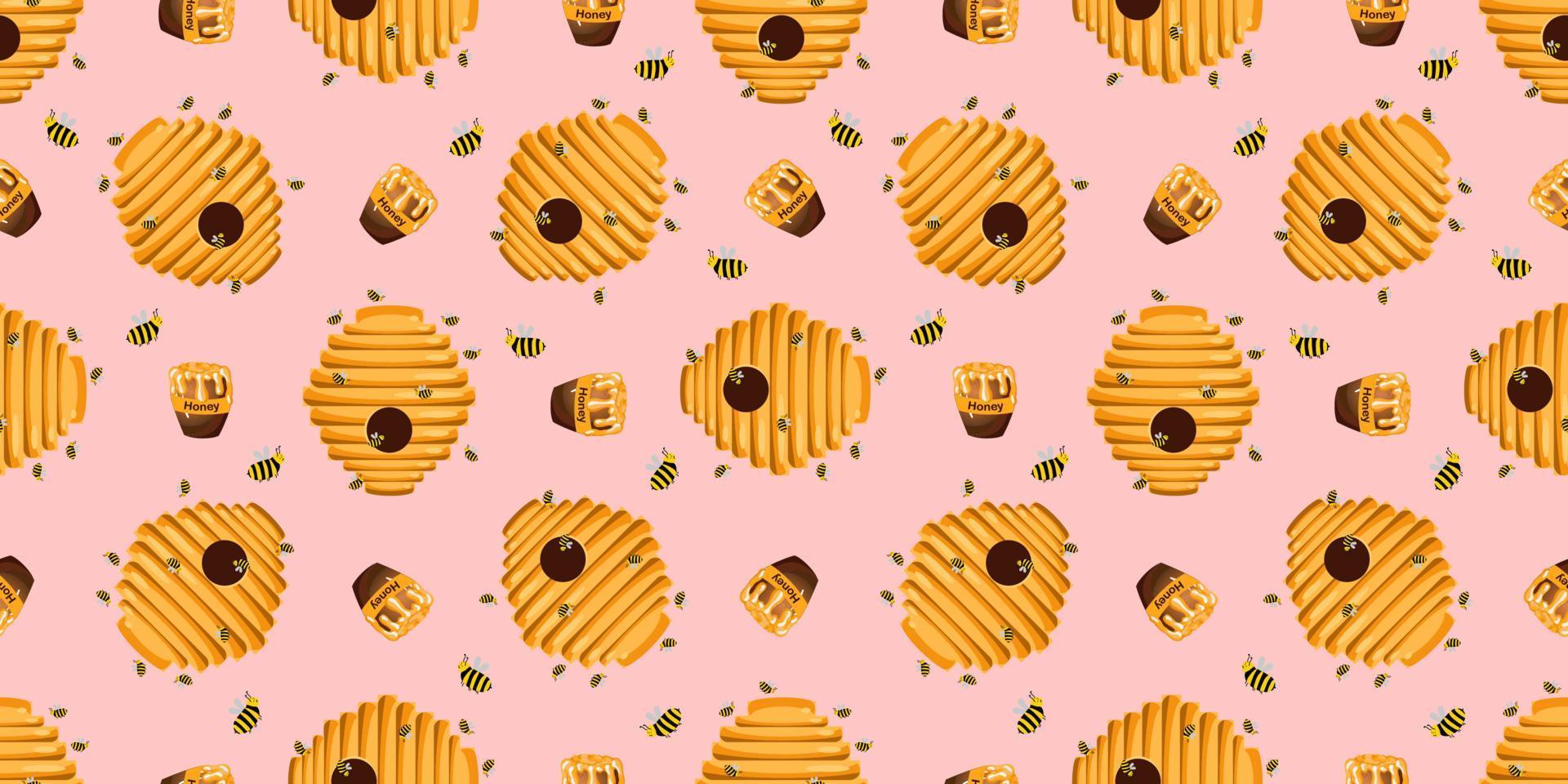 Funny print for baby clothes. Cute pattern with bees and bee hives. T-shirt design. Vector illustration. Ready-made textile design kit. Seamless pattern. forest bees. Animals character. Pajamas print.