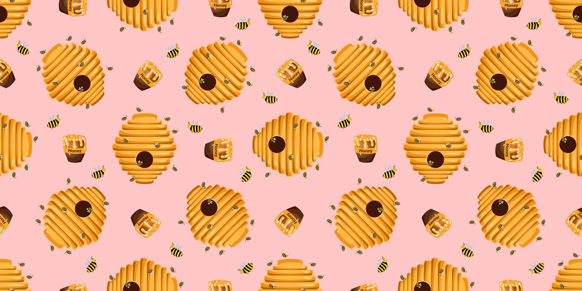 estampado divertido para ropa de bebé. patrón lindo con abejas y colmenas de abejas. diseño de camiseta. ilustración vectorial kit de diseño textil confeccionado. patrón sin costuras abejas del bosque carácter de los animales. estampado de pijamas. vector