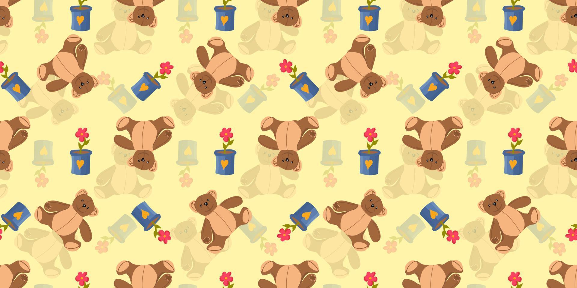 Winnie-the-pooh seamless pattern. Toys isolated on a white background. Plush witch. Fairy-tale heroes. Book characters. Teddy bear. vector