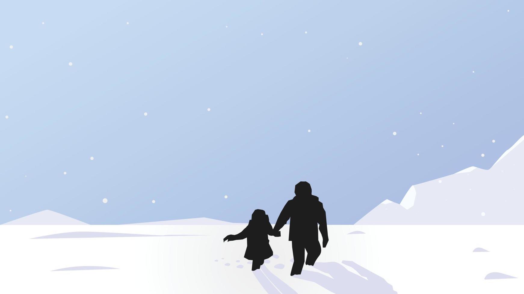 winter background with a pair of brothers and sisters vector