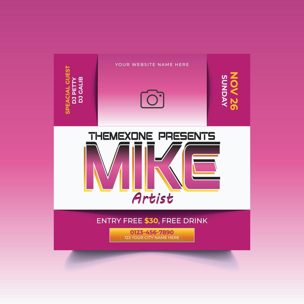 Free mike artist social media post template vector