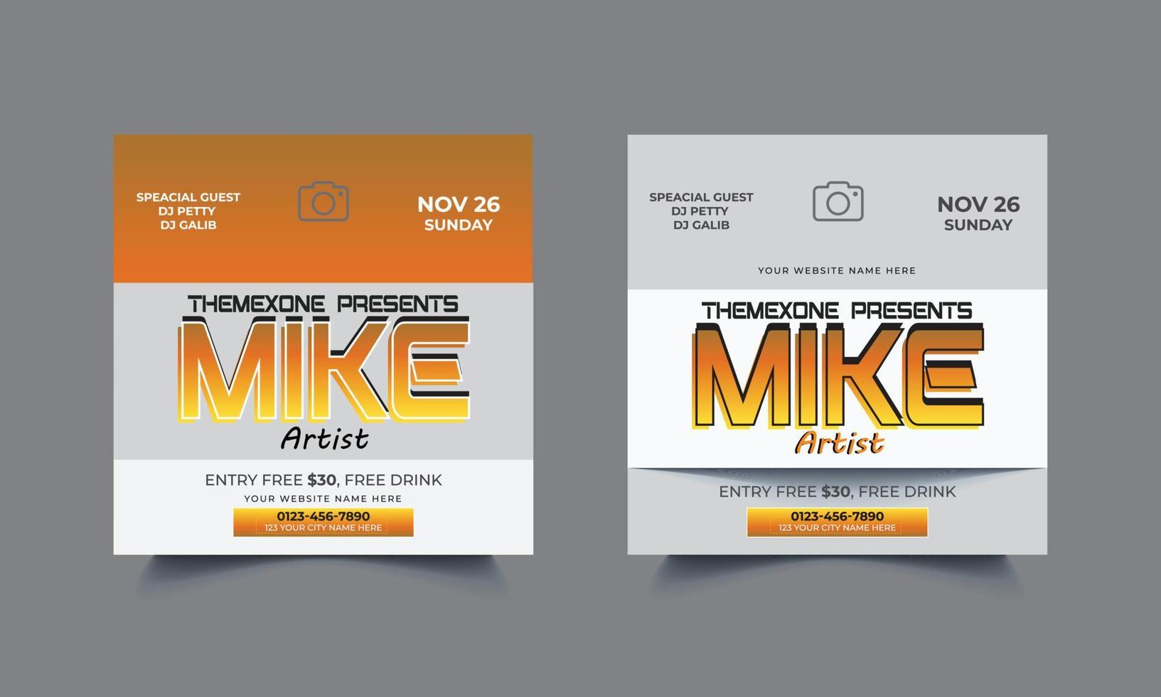 Free mike artist social media post template vector