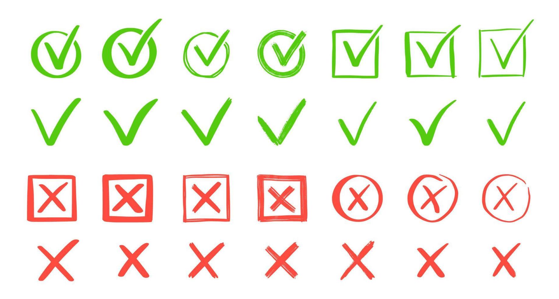 Green check and red cross mark set. vector