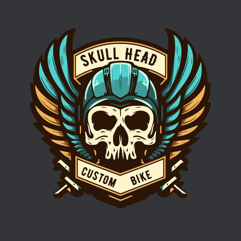 skull in the retro biker helmet vintage motor custom Motorcycle Rider style vector