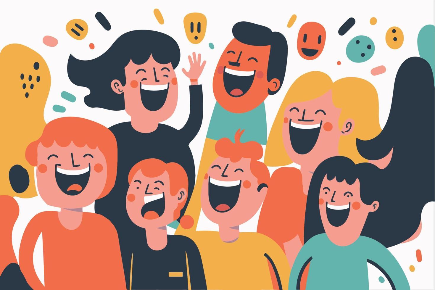 happy laugh group people, portrait of smiling teenage boys and girls on party vector