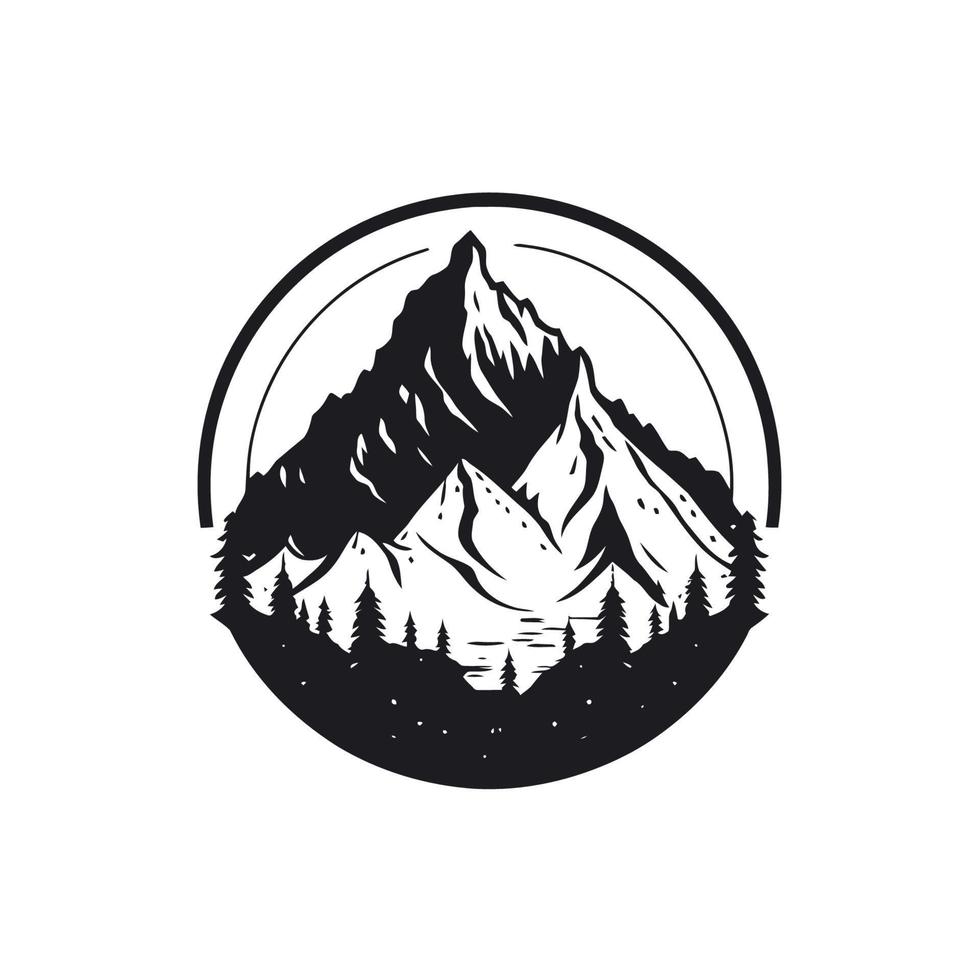 Mountain black and white logo design vector, nature landscape adventure vector