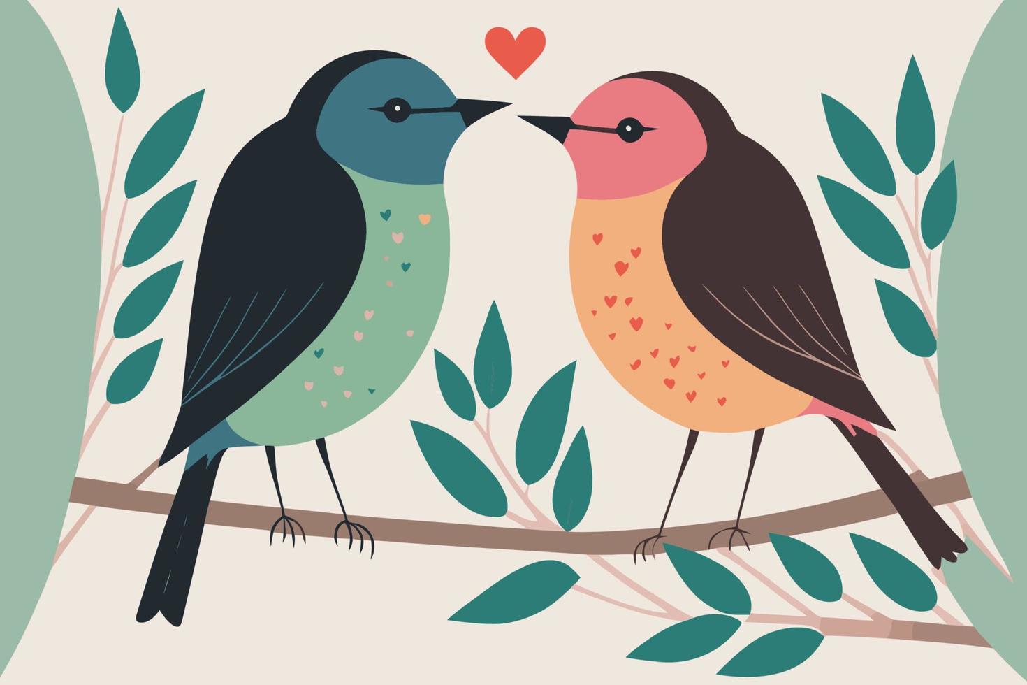 couple Love Birds perched on a branch of a Tree valentine day theme vector