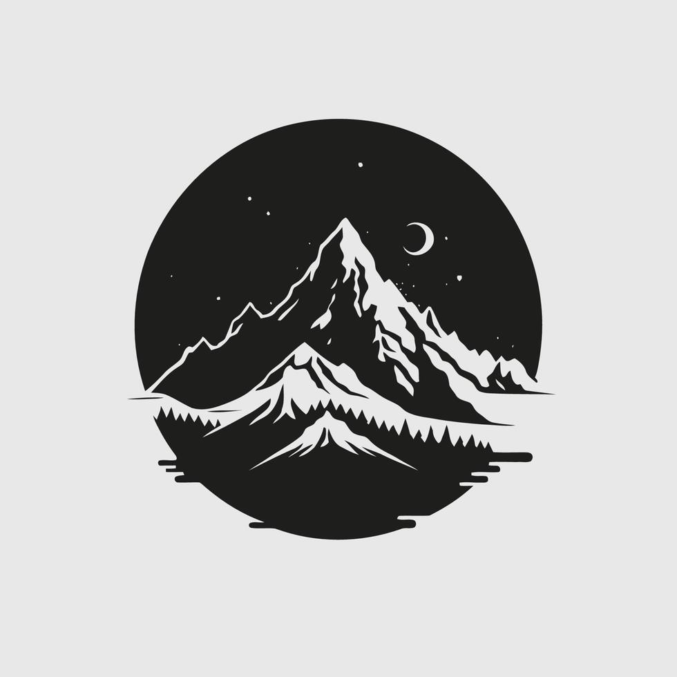 Mountain black and white logo design vector, nature landscape adventure
