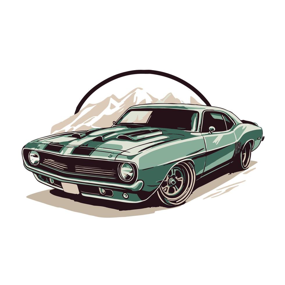 classic custom muscle car racing in retro style  vector illustration, for log icon badge