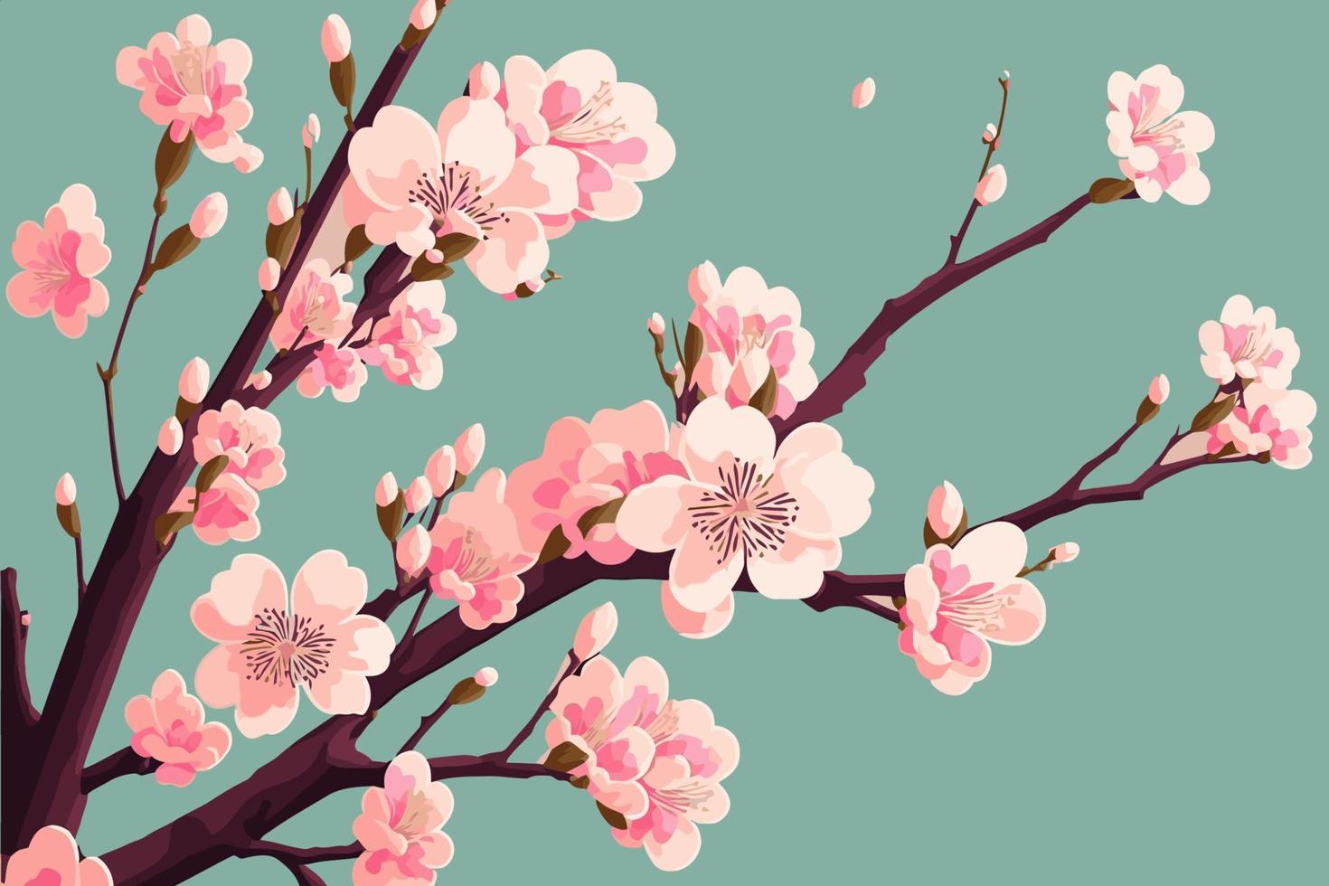 Sakura branch cherry blossoming flower tree, japan spring flowers background vector