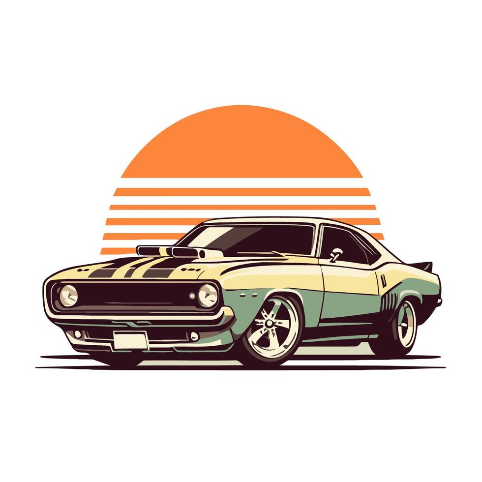 Carreras clásicas de muscle car personalizadas en ilustración vectorial de estilo retro, para insignia de icono de registro vector