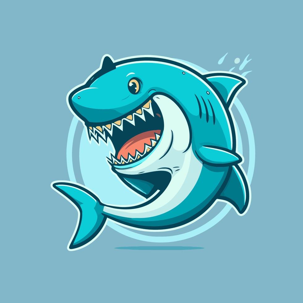 angry blue shark logo character mascot icon funny cartoon vector style