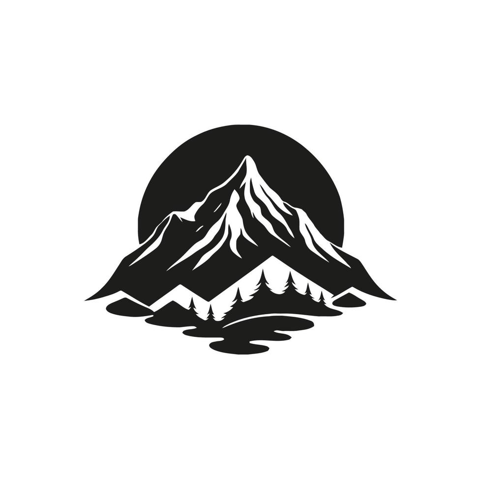 vector de diseño de logotipo en blanco y negro de montaña, aventura de paisaje natural