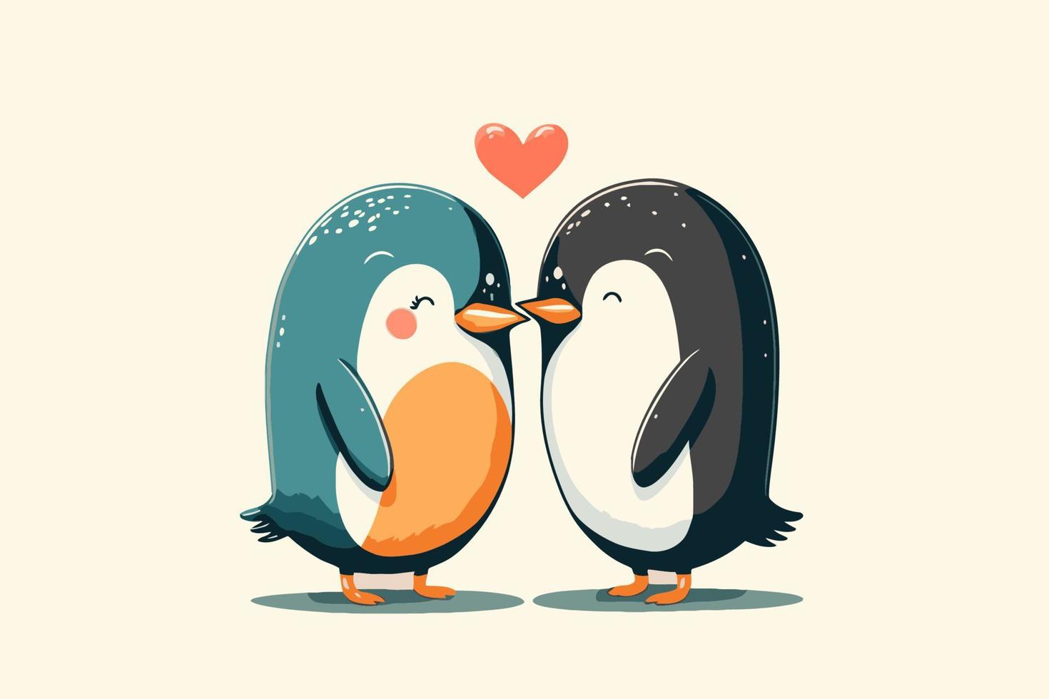 cute penguins couple in love animal valentine day card invitation background vector