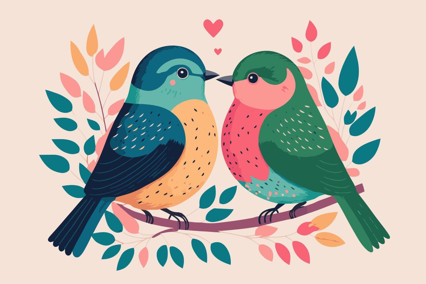 pareja de pájaros del amor posados en una rama de un árbol tema del día de san valentín vector