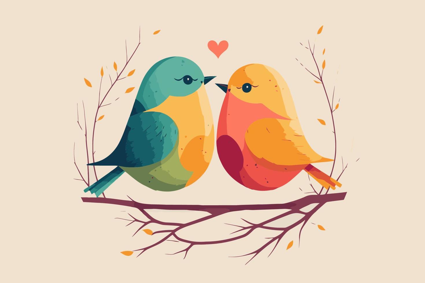 pareja de pájaros del amor posados en una rama de un árbol tema del día de san valentín vector