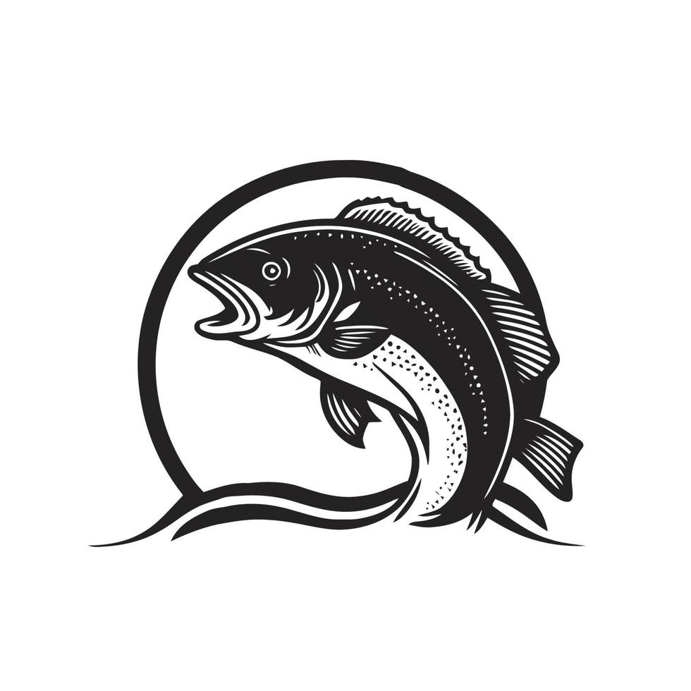 fishing fish in the water blank and white vintage logo design template vector