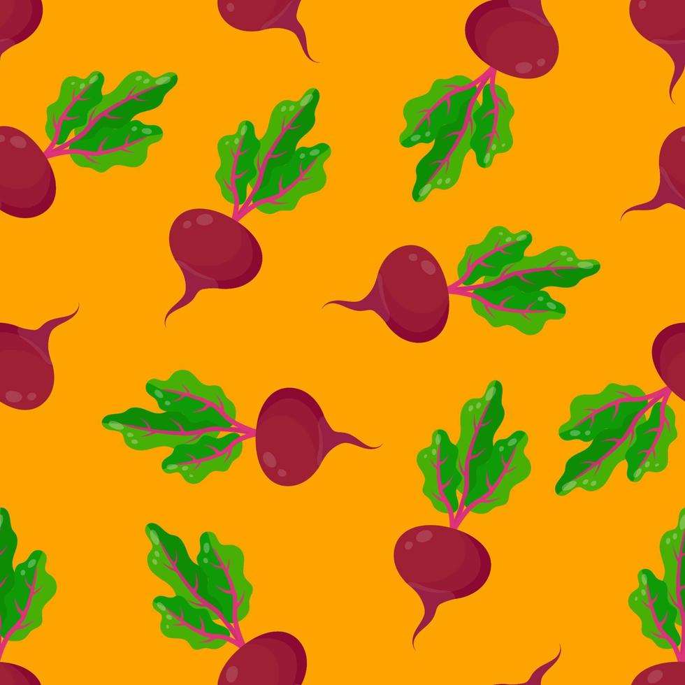Seamless pattern with beetroot on an orange background. A pattern with vegetables on textiles for the kitchen. vector