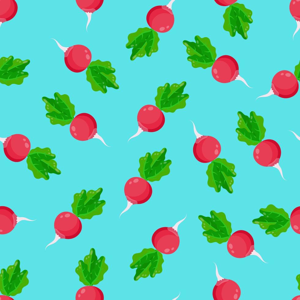 Seamless pattern with radish on a blue background. A pattern with vegetables on textiles for the kitchen. vector