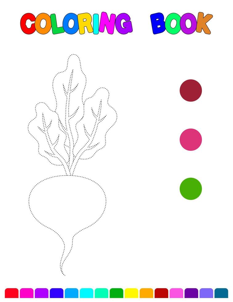 Coloring book with a beet.Coloring page for kids.Educational games for preschool children. Worksheet vector