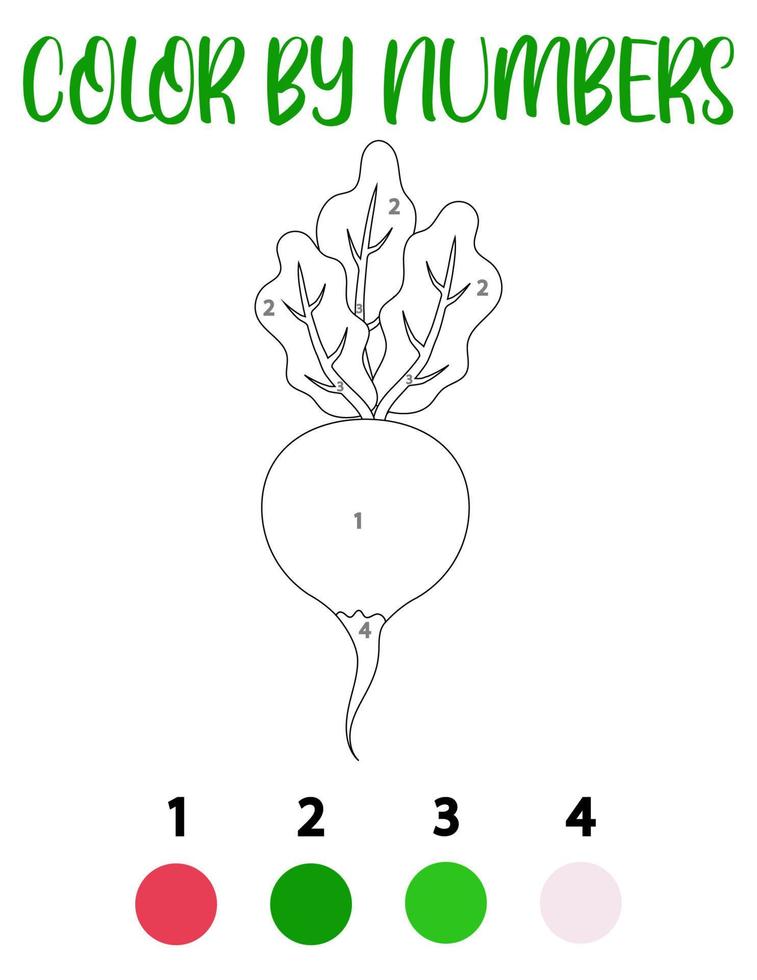 Coloring by numbers with an radish.A puzzle game for children's education and outdoor activities. vector