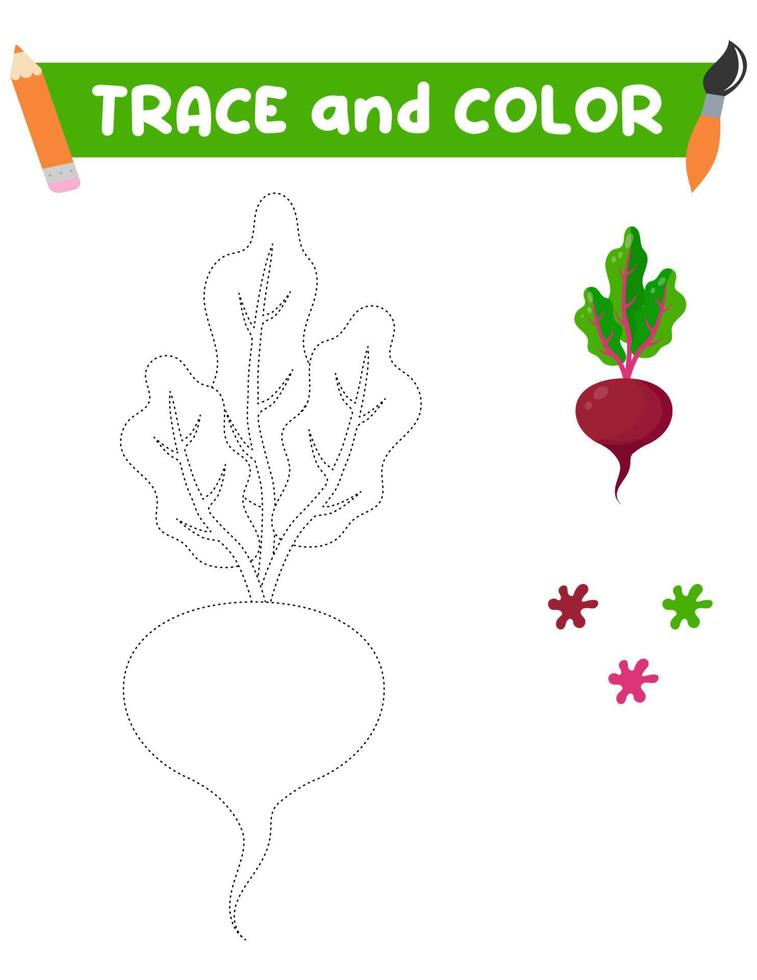 Coloring book with a beet.  Education and entertainment for preschool children.Trace and color it vector
