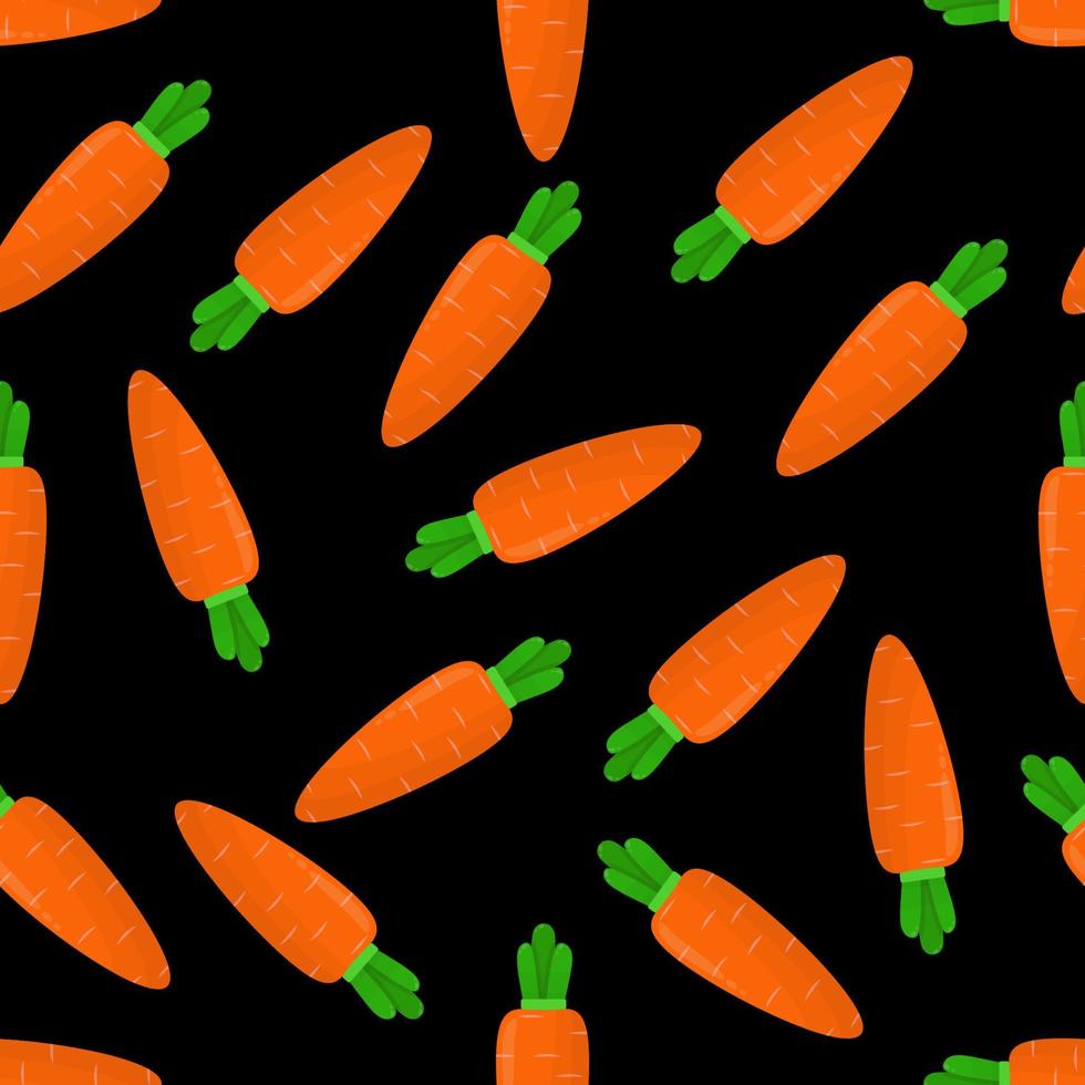 Seamless pattern with carrots on a black background. Cute textile pattern vector