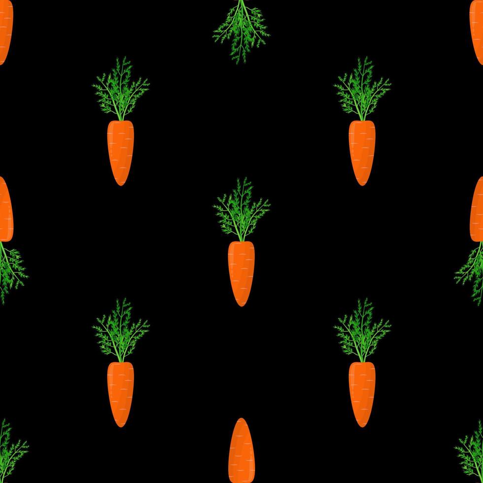 Seamless pattern with carrots on a black background. Cute textile pattern vector