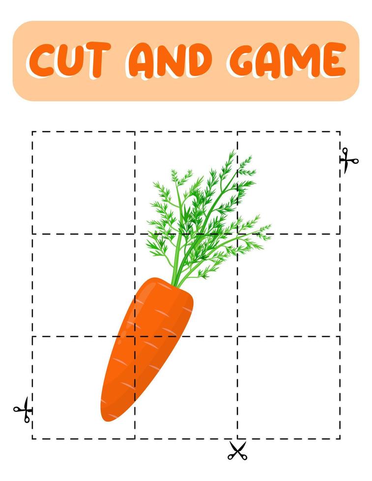 Cut and glue carrot. Educational children game, printable worksheet.Puzzles with carrot. vector