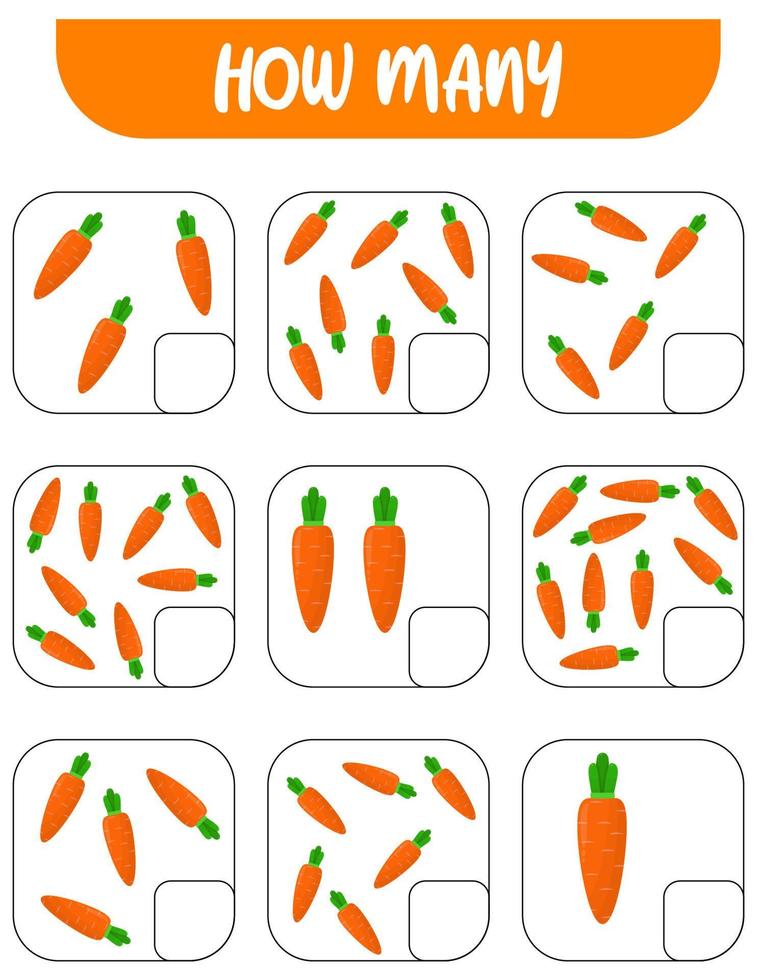 Count how many carrots. Write down the answer. Educational games for kids. vector