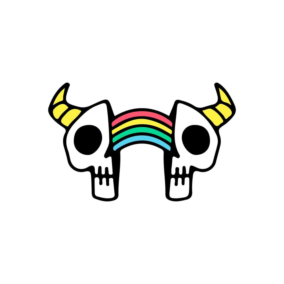 Trendy devil skull head with rainbow inside. Illustration for street wear, t shirt, poster, logo, sticker, or apparel merchandise. Retro and pop art style. vector