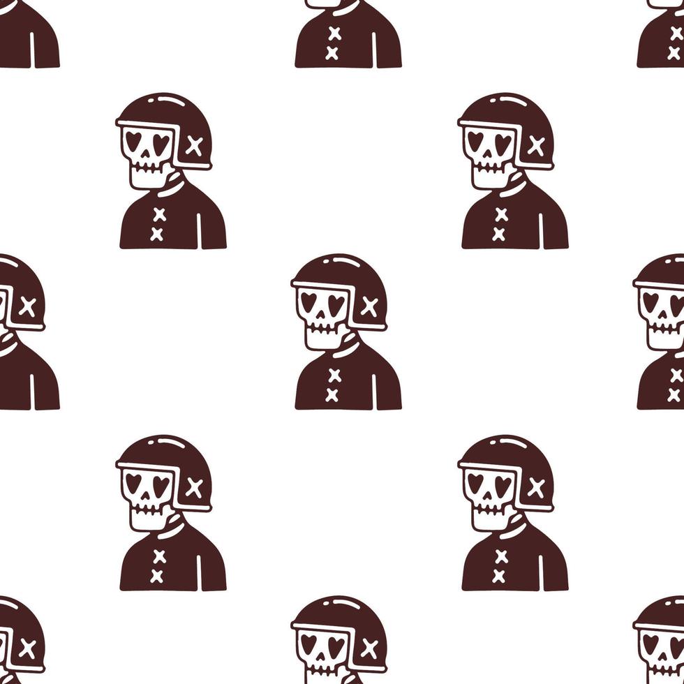 Trendy skeleton with rider outfit, seamless pattern background illustration for t-shirt, sticker, or apparel merchandise. With doodle, retro, and cartoon style. vector
