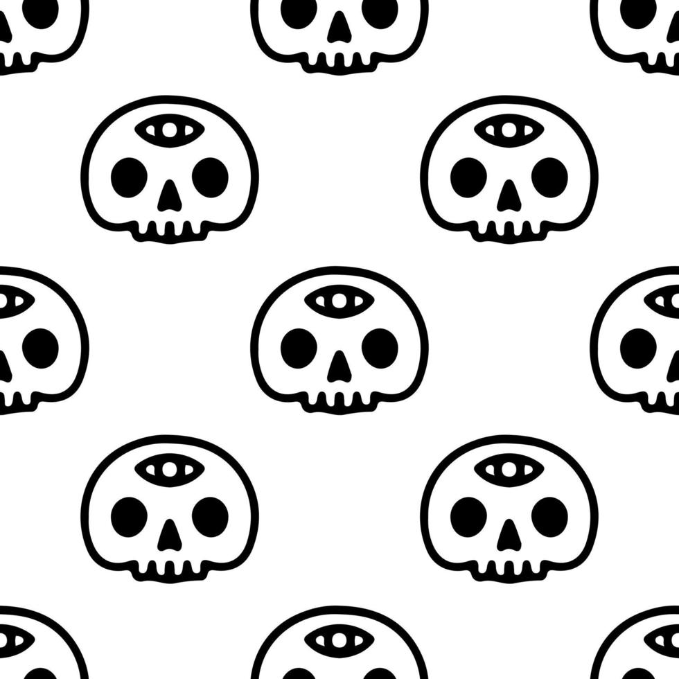 Skull with third eye background seamless pattern, illustration for t-shirt, sticker, or apparel merchandise. With doodle, retro, and cartoon style. vector