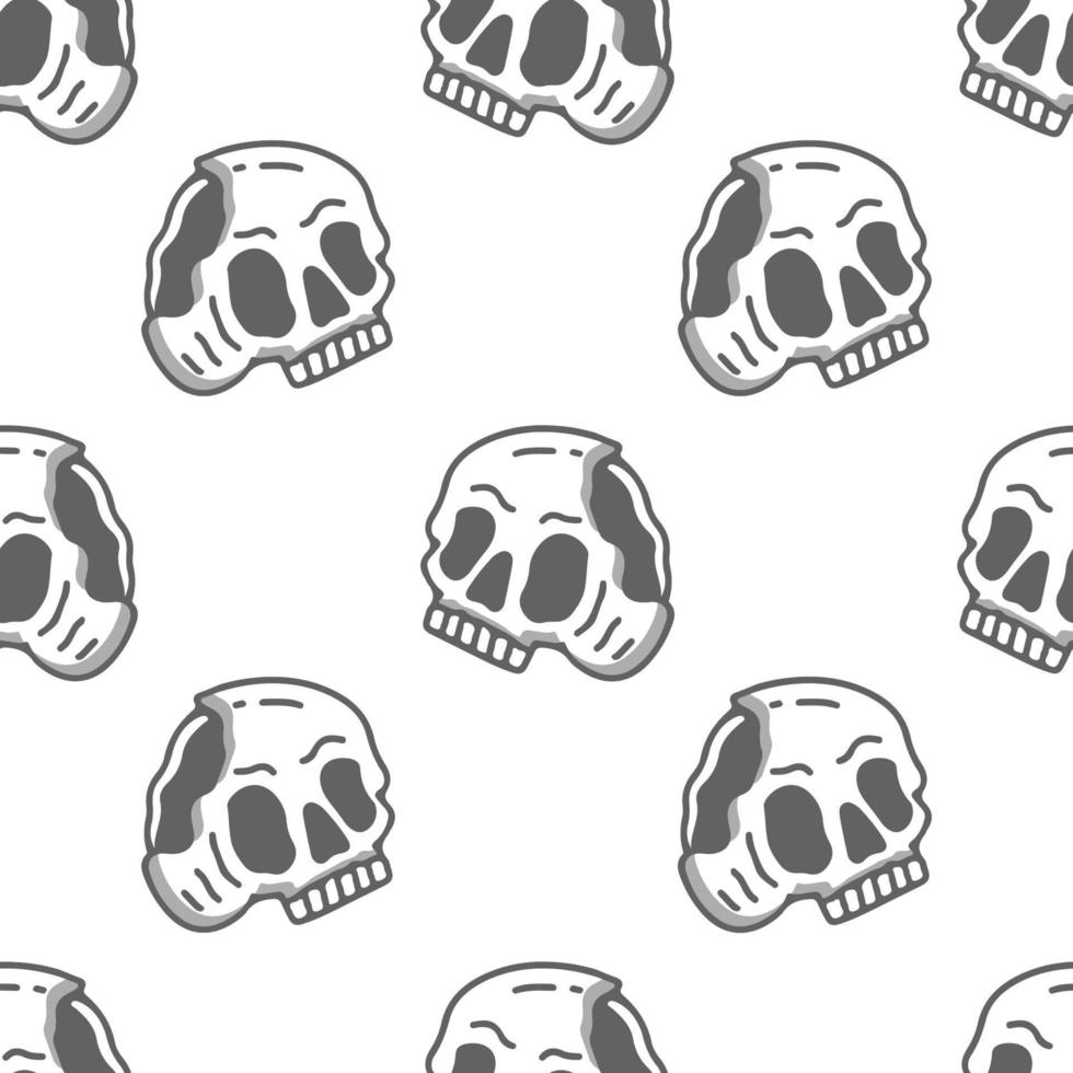 Sketchy broken skull head on white background seamless pattern. Modern vintage, pop art style seamless pattern concept. vector